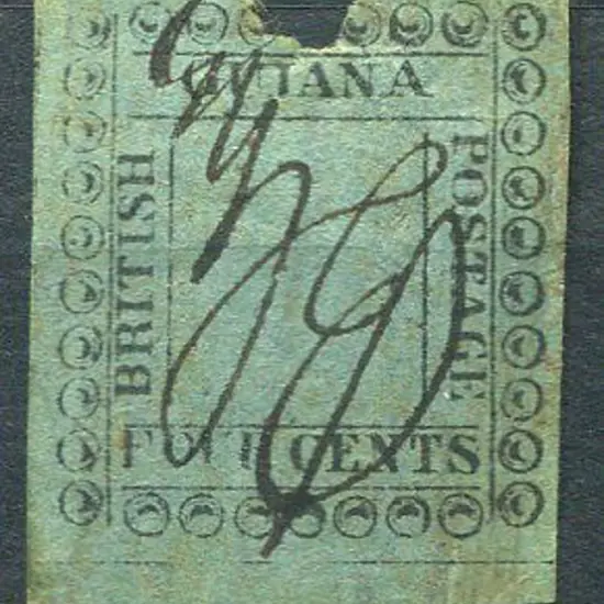 British Guiana 1862 4¢ black on blue but no trace ...