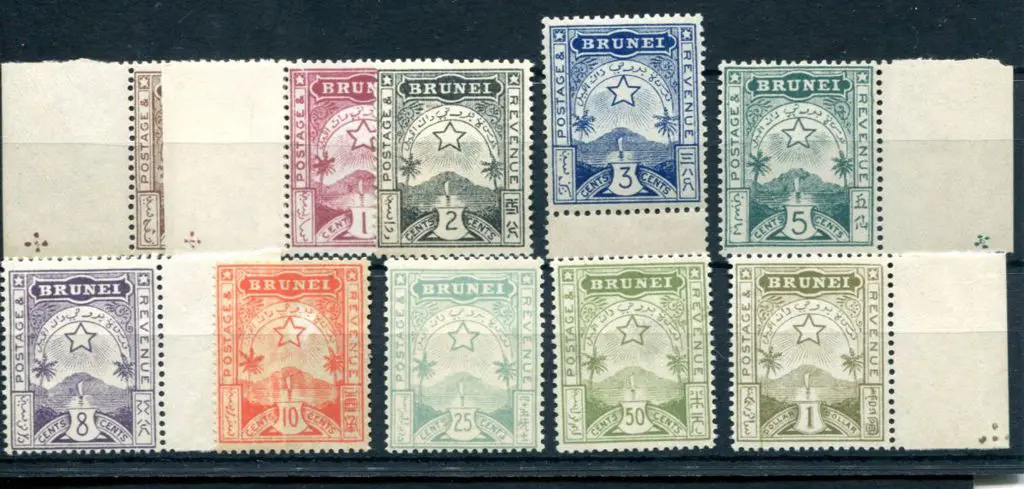 Brunei 1895 1c to $1 Defins. 1c & 3c MLH, others ... Image 1++
