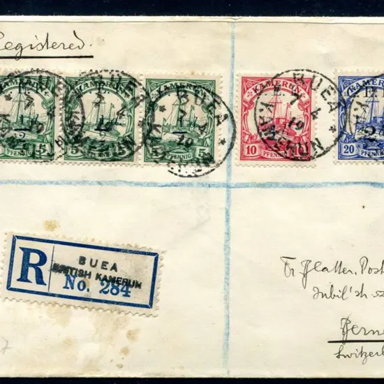 Cameroons (CEF) 1919 (7th Apr) ½d on 5pf strip of ...