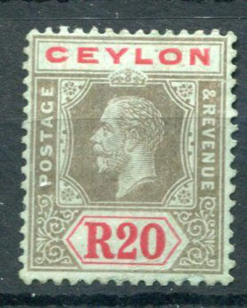 Ceylon 1912/25 20r black & red on blue, MCA wmk. ... Image 1++