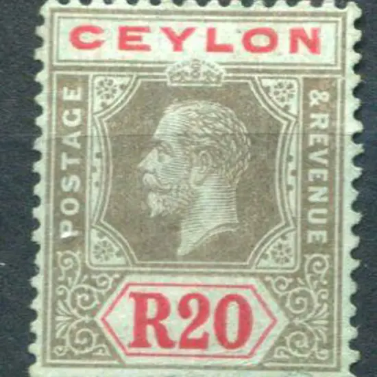 Ceylon 1912/25 20r black & red on blue, MCA wmk. ...
