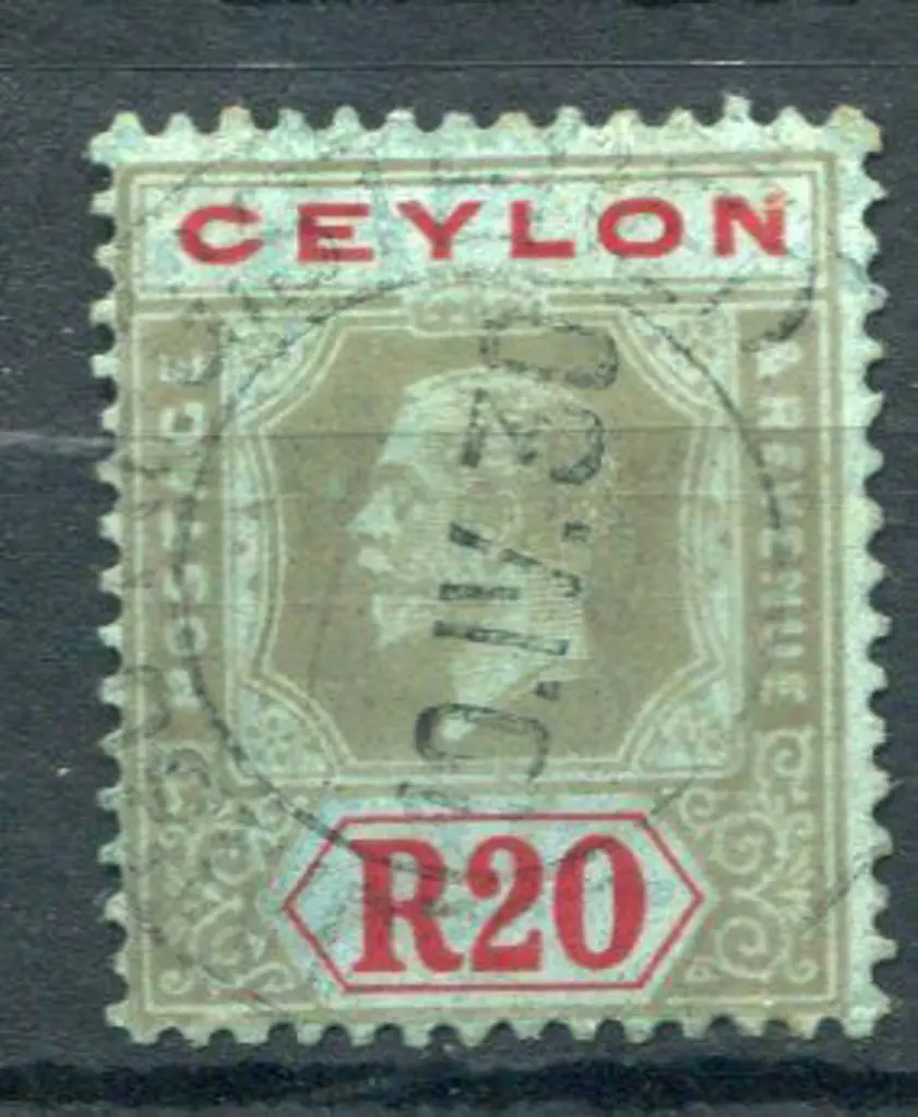 Ceylon 1921/32 20r black & red on blue, script ... Image 1++