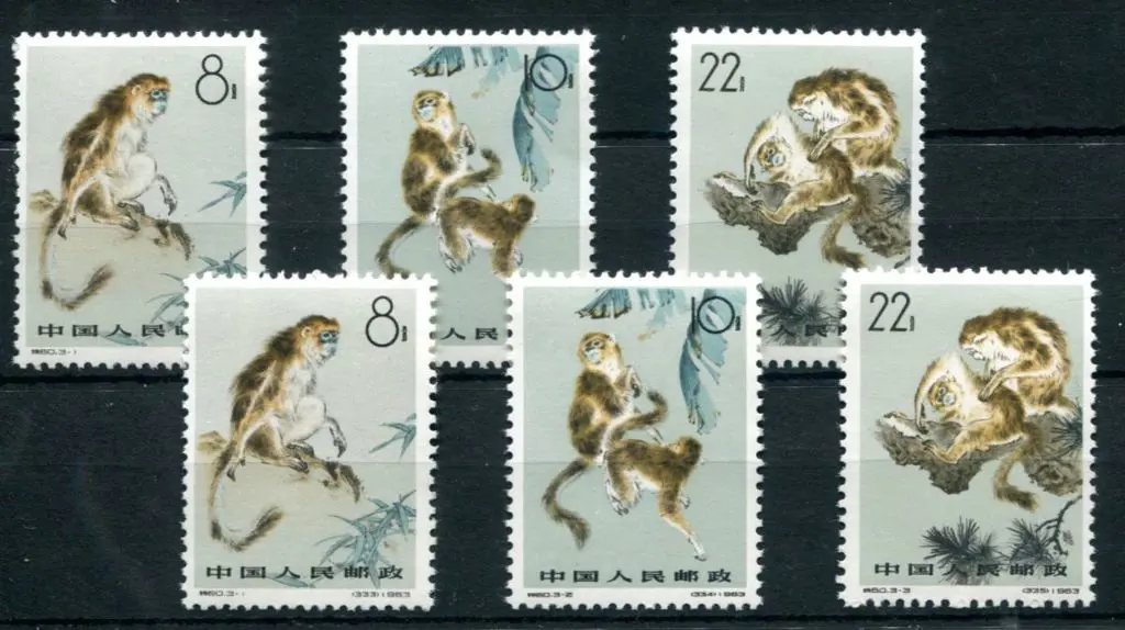 China 1963 Monkeys set of 3 x 2 sets of 3. Fresh & ... Image 1++