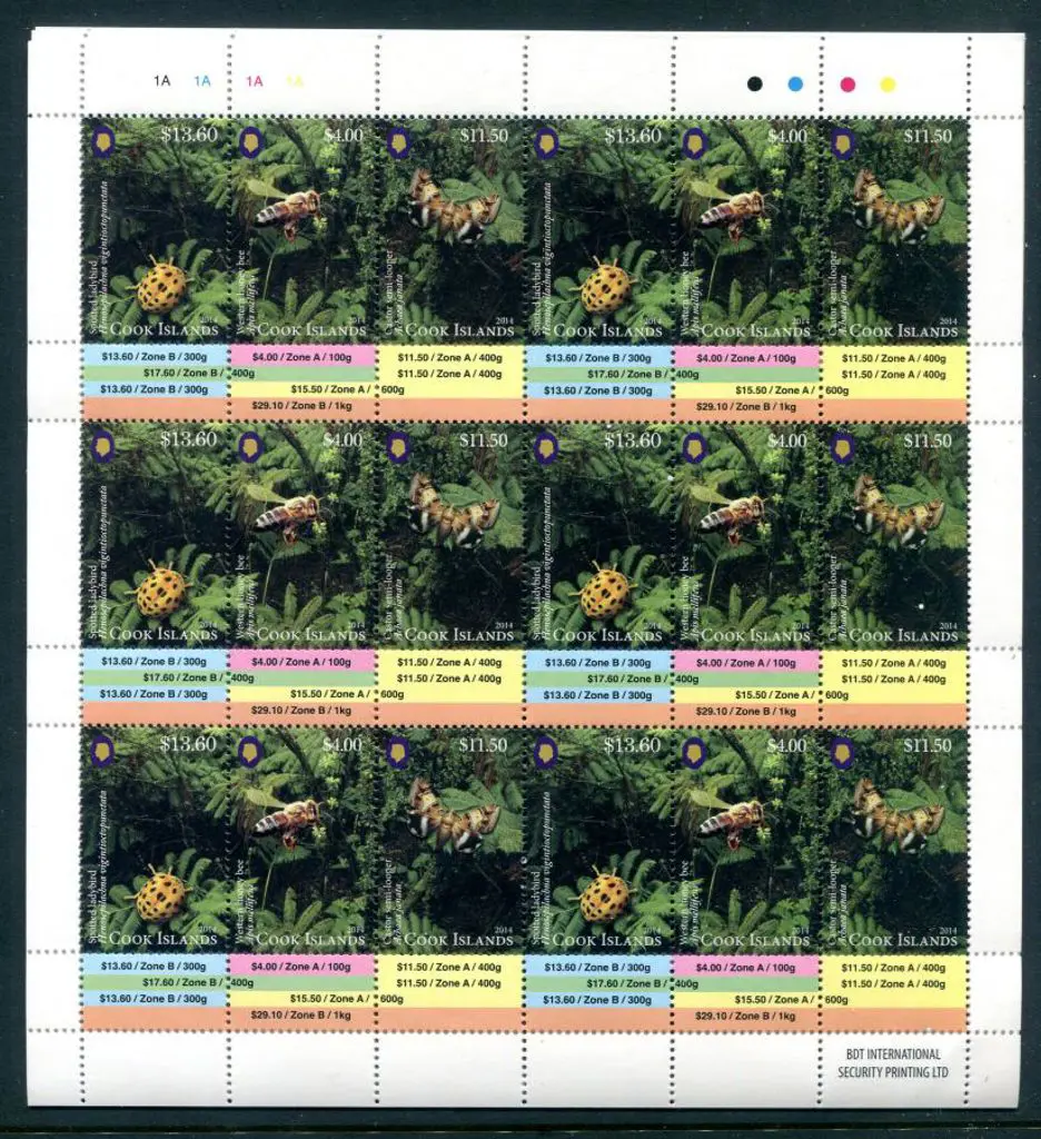 Cook Islands 2014 $4, $11.50 & $13.60 Bees & Bugs ... Image 1++