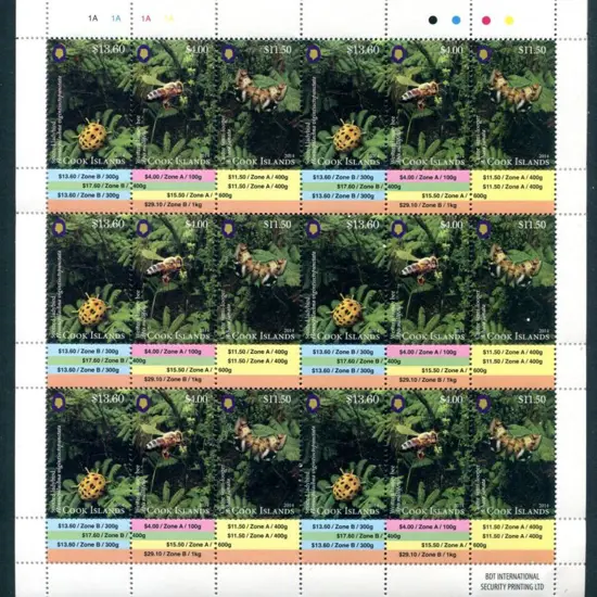 Cook Islands 2014 $4, $11.50 & $13.60 Bees & Bugs ...