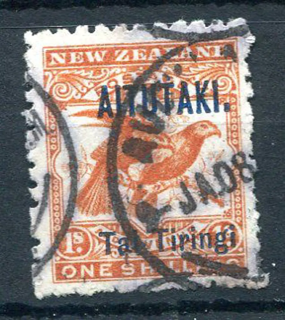 Cook Islands-Aitutaki 1903 1/- orange-red with ... Image 1++