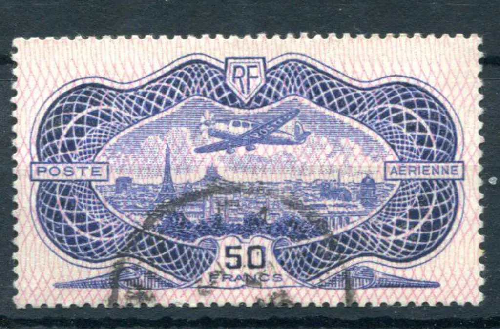 France 1936 50f "Banknote" Airmail. Fine used. SG ... Image 1++