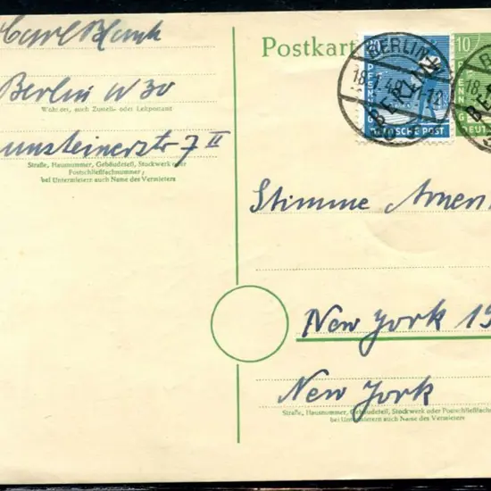 Germany 1949 10pf green pre-stamped postcard (H.G. ...