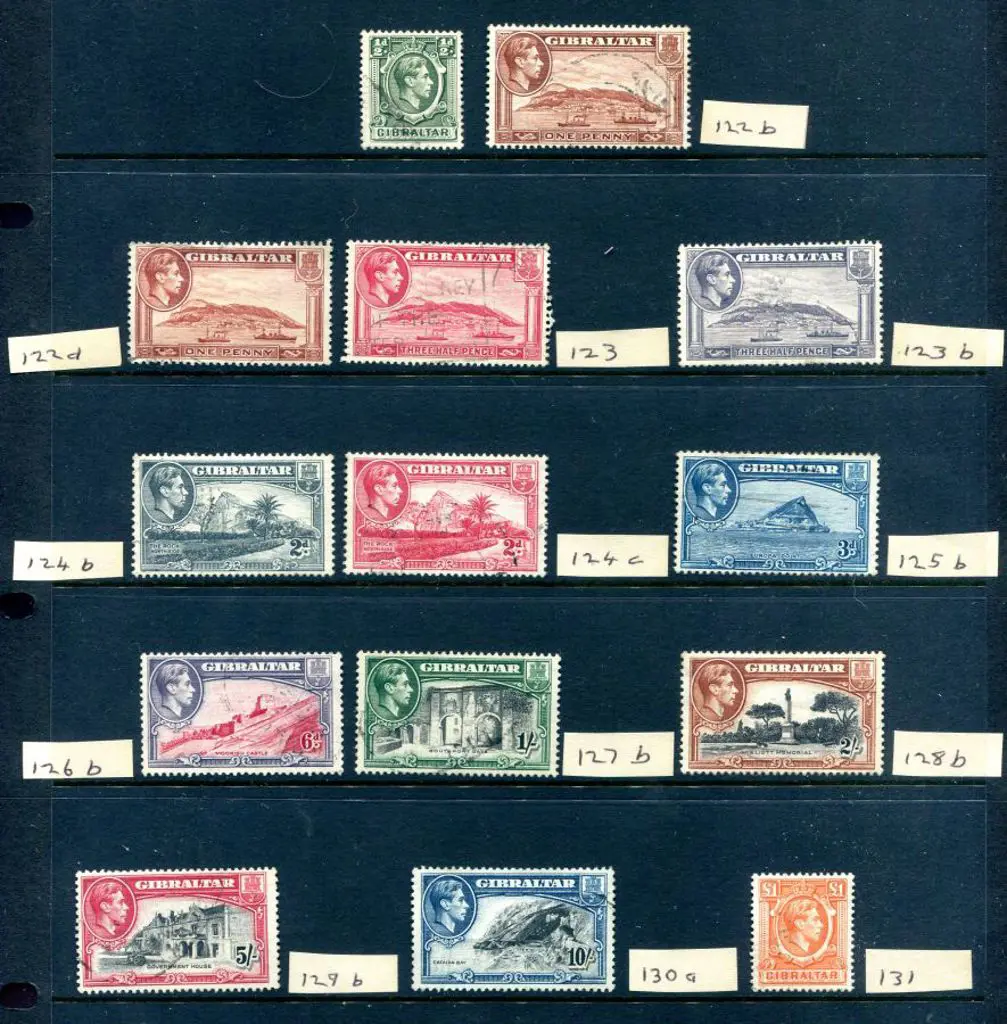 Gibraltar 1938/51 KGVI defins, perf. 13 set to £1 ... Image 1++