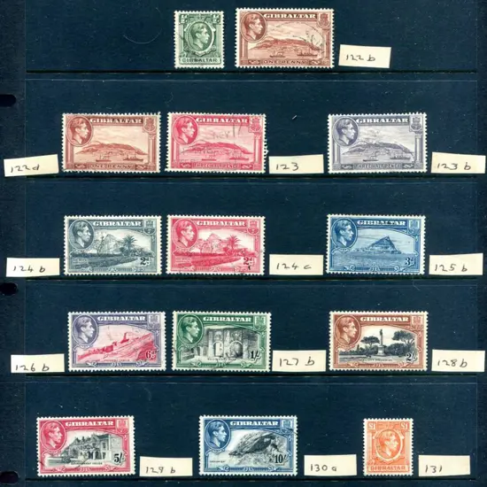 Gibraltar 1938/51 KGVI defins, perf. 13 set to £1 ...