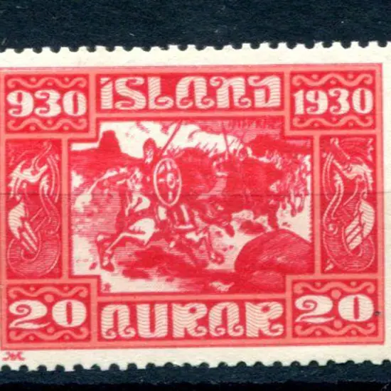 Iceland 1930 20a Millenary with double print ...