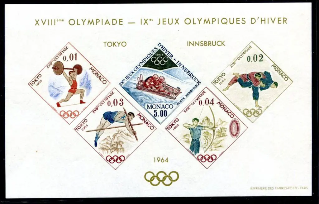 Monaco 1964 Olympics imperf M/S. Fine & fresh MUH. ... Image 1++