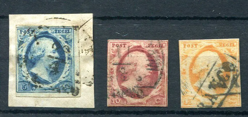 Netherlands 1852 imperf set of 3 used, the 5¢ with ... Image 1++