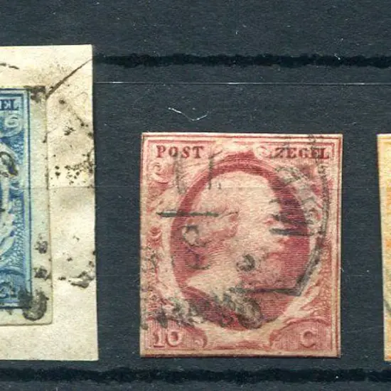 Netherlands 1852 imperf set of 3 used, the 5¢ with ...