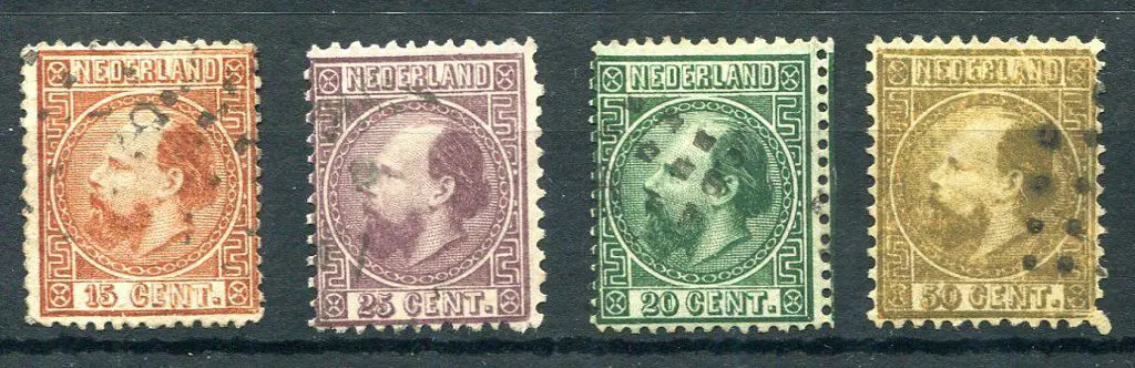 Netherlands 1867/69 15¢, 20¢, 25¢ & 50¢ vals good ... Image 1++