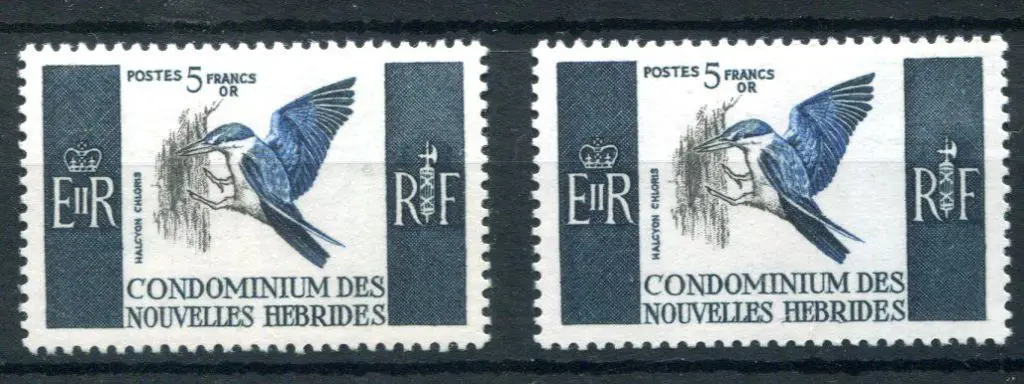 New Hebrides-French 1963 5f Bird. Fresh MUH x 2. ... Image 1++
