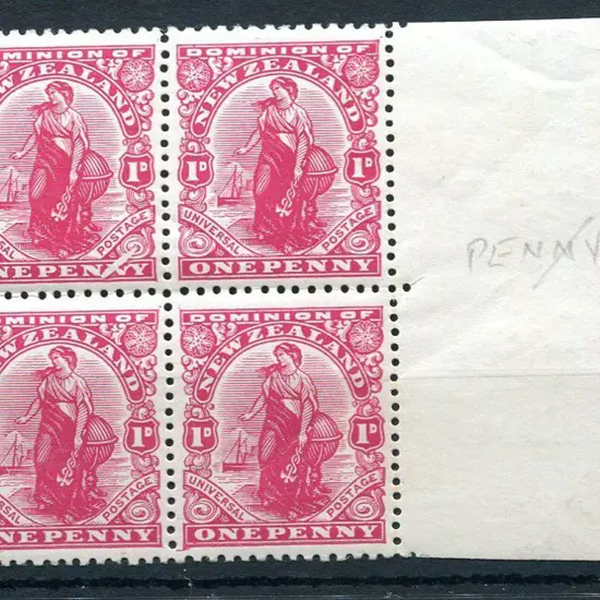 New Zealand 1909/27 1d "Dominion" marginal block ...