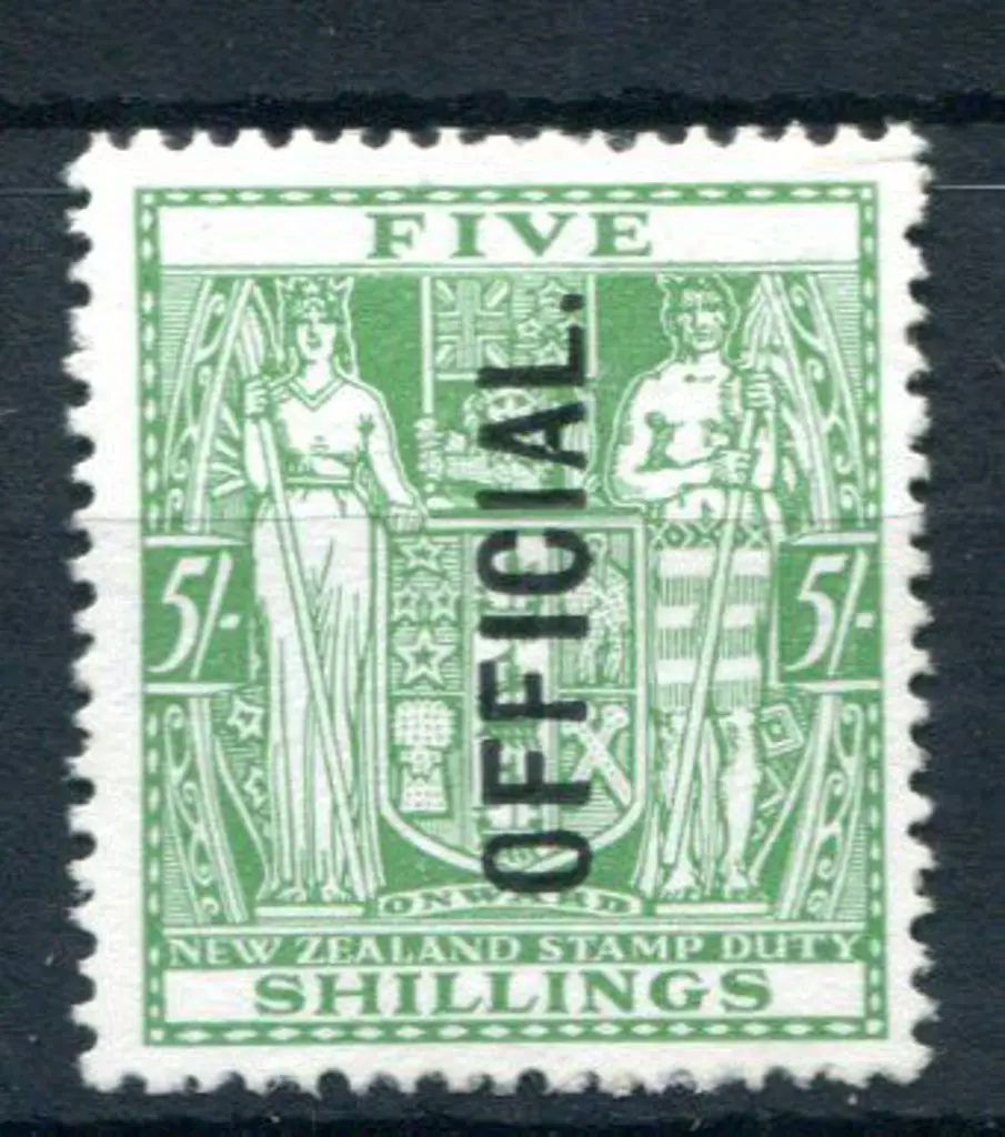 New Zealand 1927/31 5/- green Arms vertically ... Image 1++