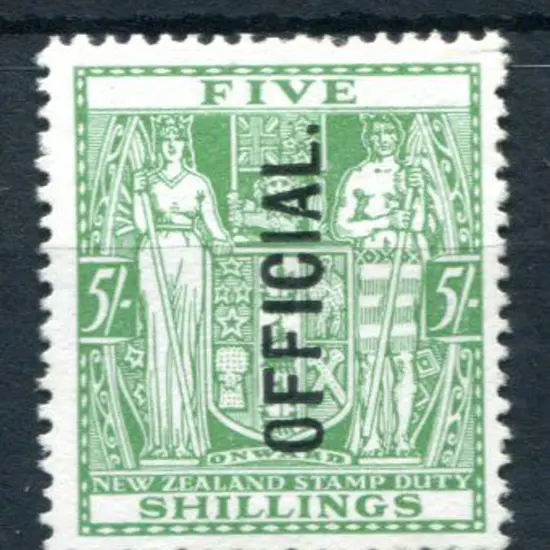 New Zealand 1927/31 5/- green Arms vertically ...