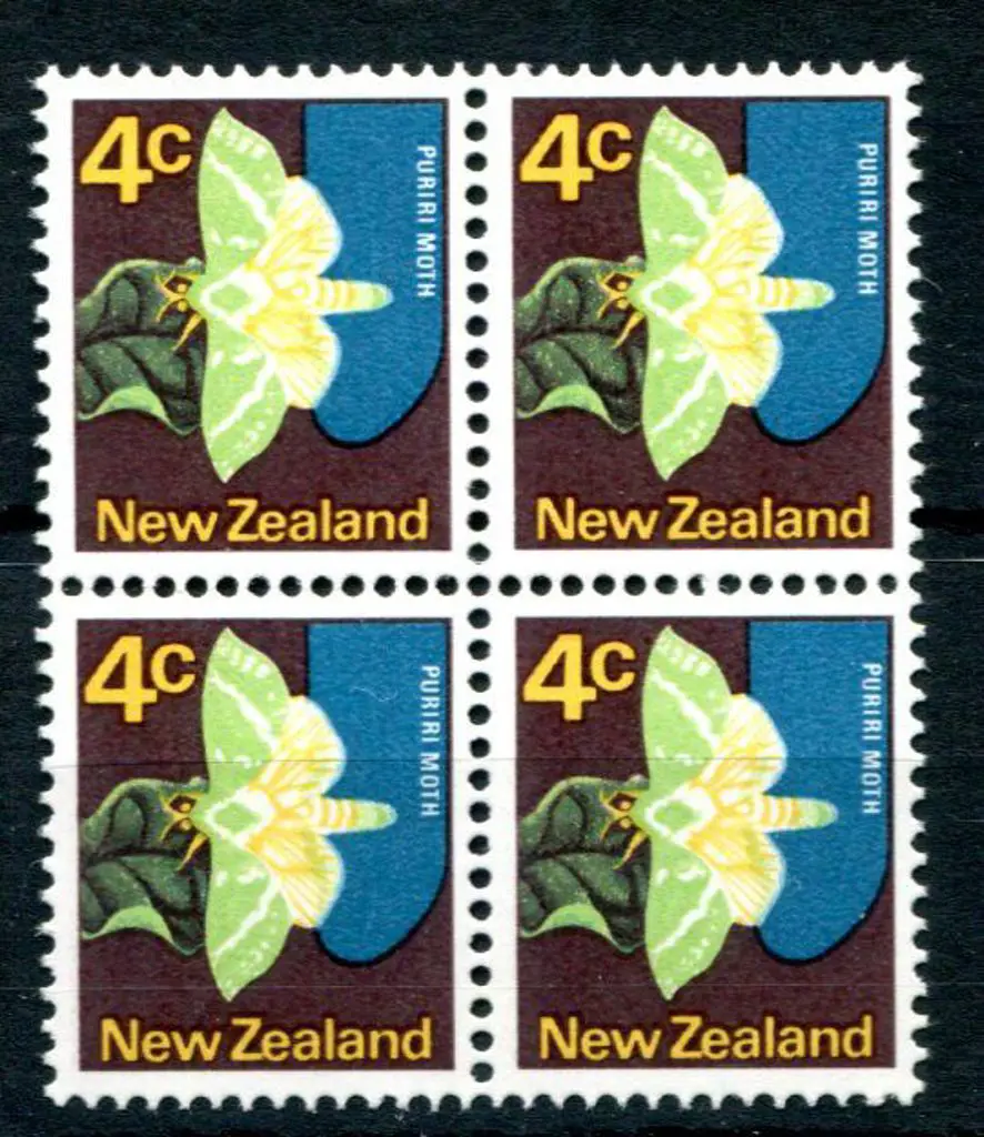New Zealand 1970 4c Puriri Moth with "bright green ... Image 1++