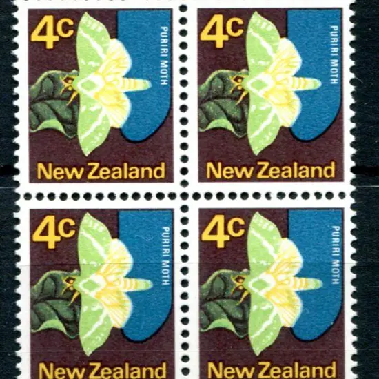 New Zealand 1970 4c Puriri Moth with "bright green ...