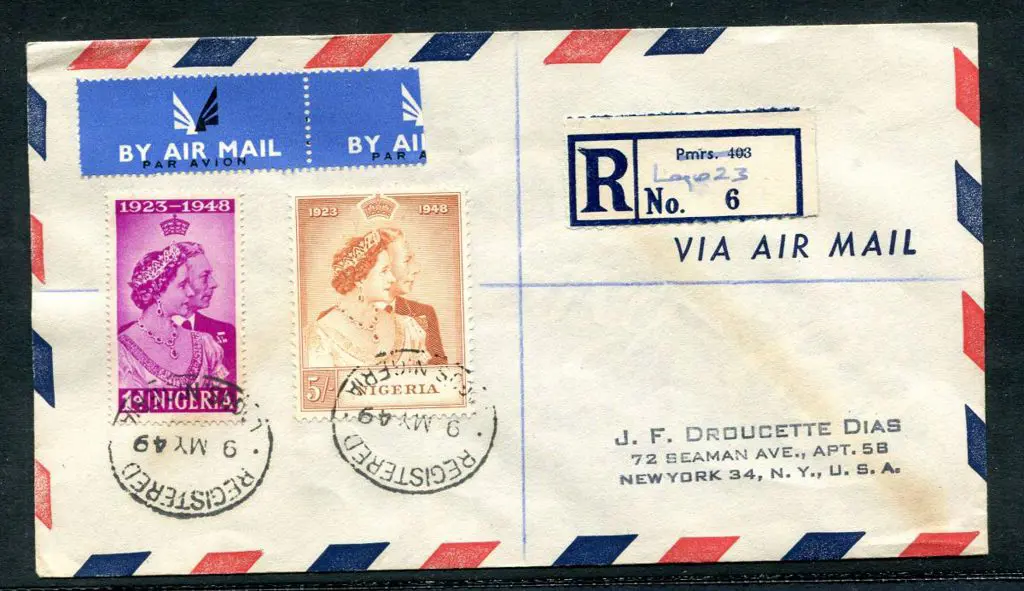 Nigeria 1949 (9th May) 1d & 5/- RSW tied by oval ... Image 1++