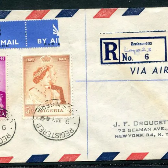 Nigeria 1949 (9th May) 1d & 5/- RSW tied by oval ...