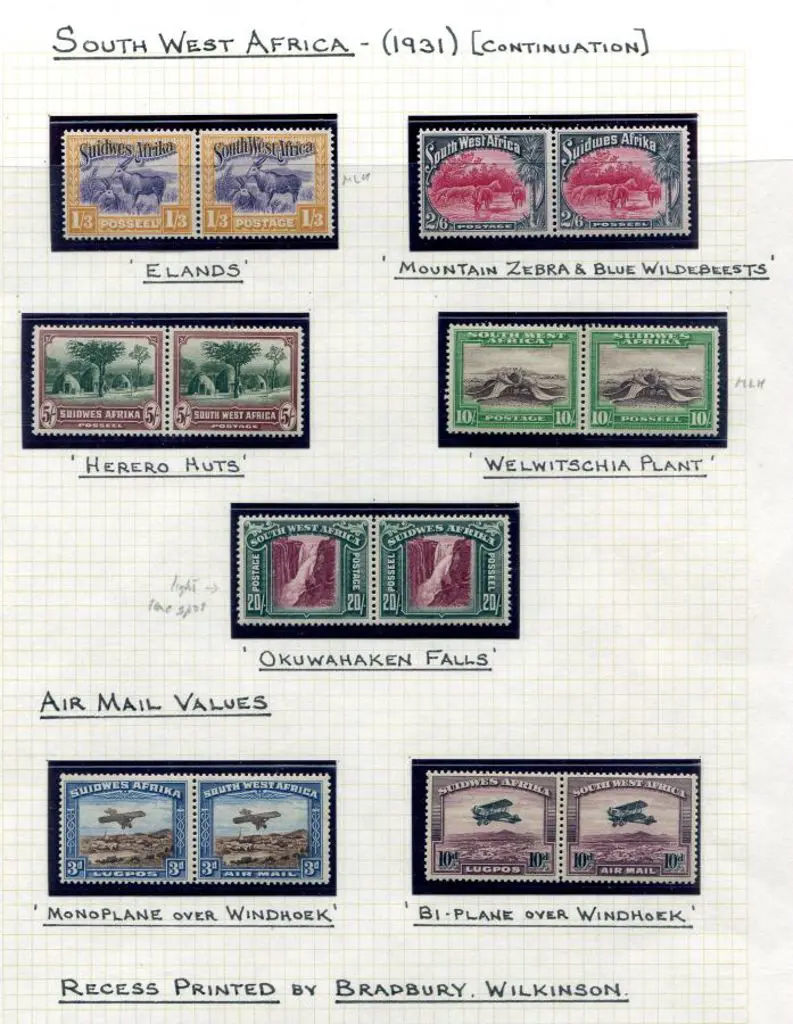 South West Africa 1931 Pictorials set of 14 pairs ... Image 1++