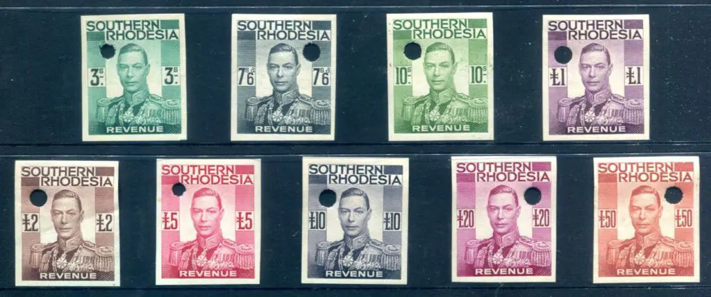 Southern Rhodesia 1937 "Revenue" 3/- to £50 ... Image 1++