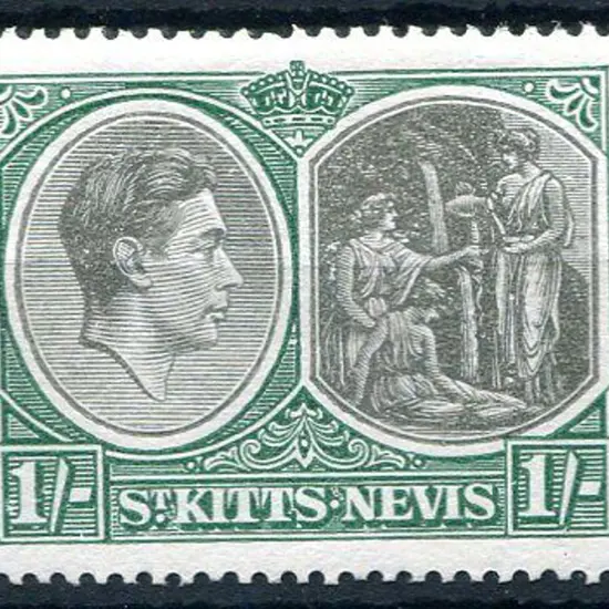 St Kitts Nevis 1938/50 1/- black & green KGVI with ...