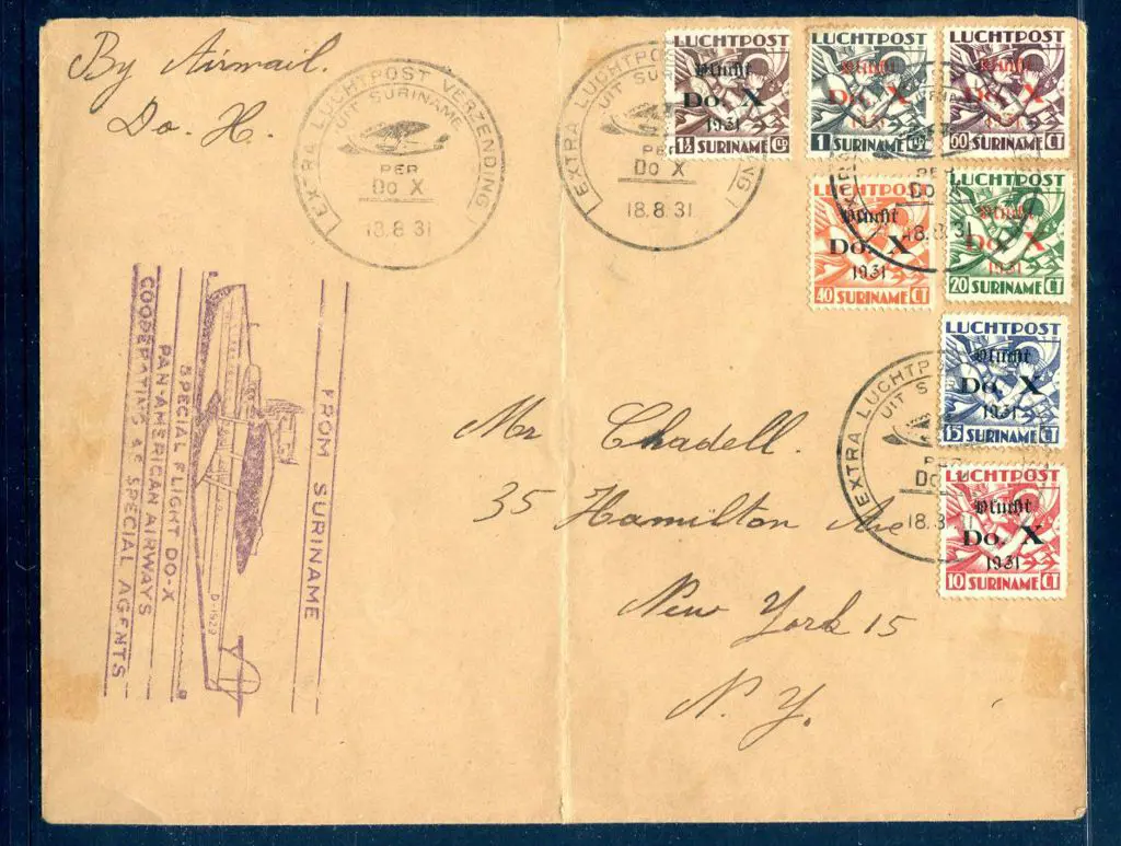 Suriname 1931 Dormer flight set of 7 on 18-8-31 ... Image 1++