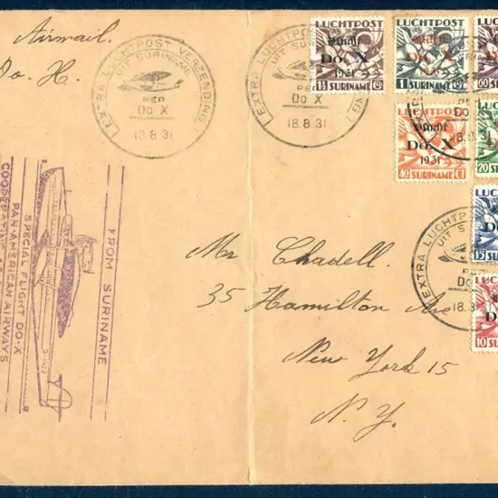 Suriname 1931 Dormer flight set of 7 on 18-8-31 ...