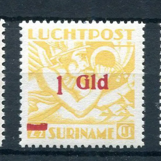 Suriname 1945 Air surcharges on 1941 60¢, 2½g & ...