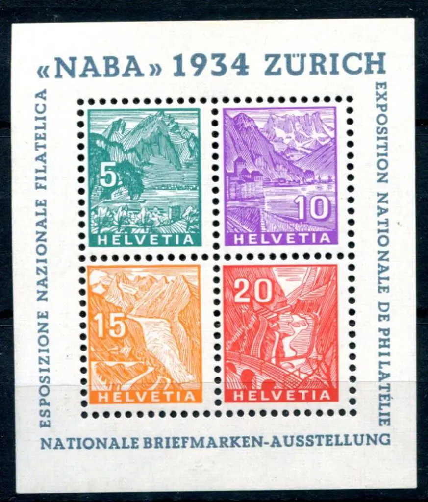 Switzerland 1934 NABA Philatelic Exhib M/S. MVLH ... Image 1++