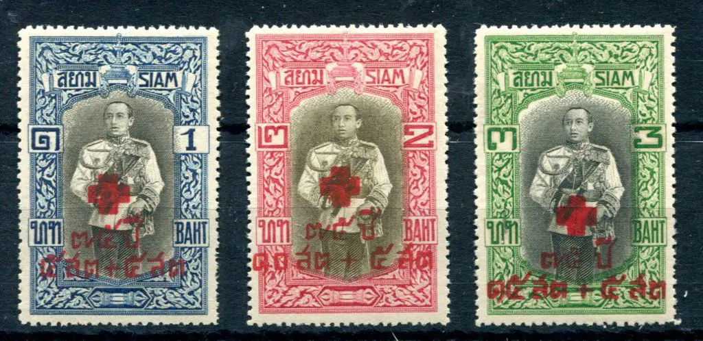 Thailand 1939 Red Cross surcharged set of 3. ... Image 1++