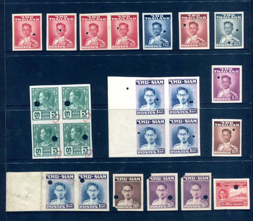 Thailand 1950/56 Waterlow proofs, imperf with ... Image 1++