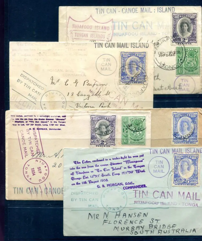 Tonga 1934-1938 selection of 5 "Tin Can Mail" ... Image 1++