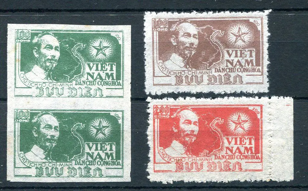 Vietnam - North 1951 100d imperf pair, 100d brown ... Image 1++