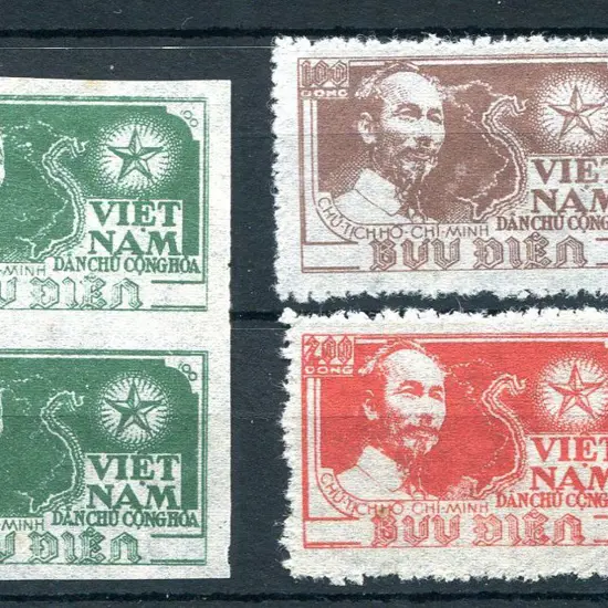 Vietnam - North 1951 100d imperf pair, 100d brown ...