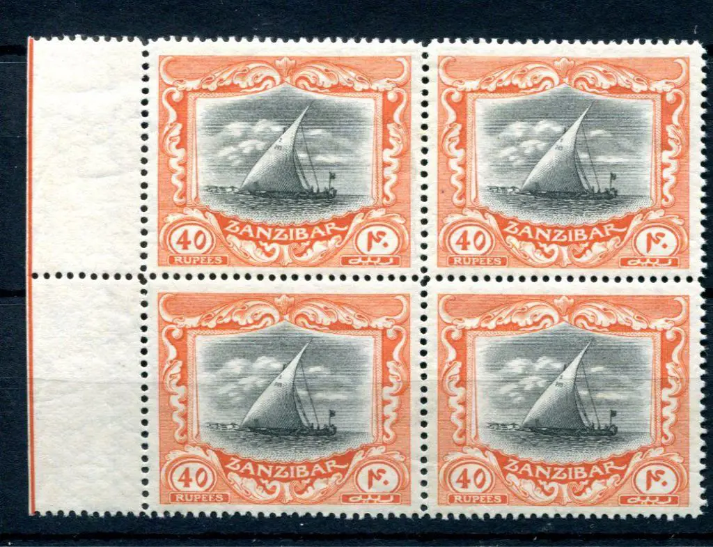Zanzibar 1908/09 40r black & orange-brown Dhow in ... Image 1++