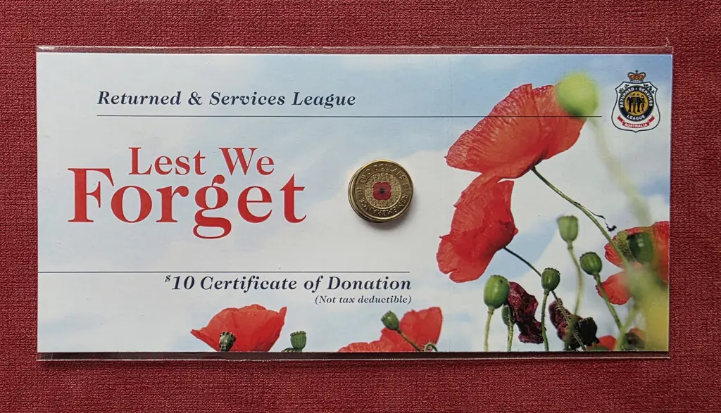 2012 $2 Red Poppy coloured coin on "Lest We ... Image 1++