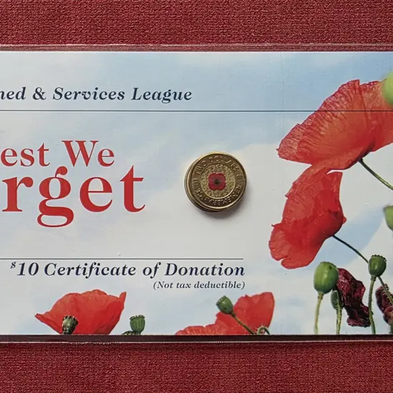 2012 $2 Red Poppy coloured coin on "Lest We ...