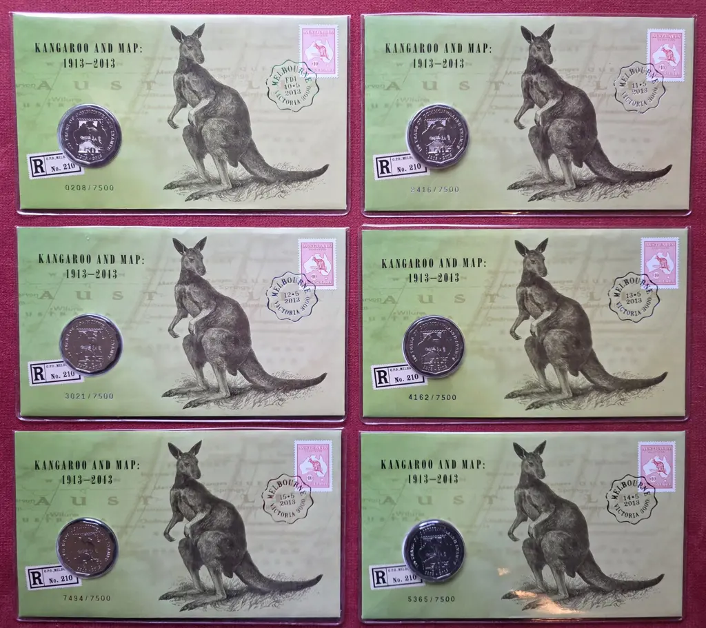 2013 (10th-15th May) Kangaroo & Map 50c coin with ... Image 1++