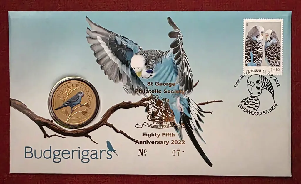 2022 (11th July) Budgerigars with $1.20 commem & ... Image 1++