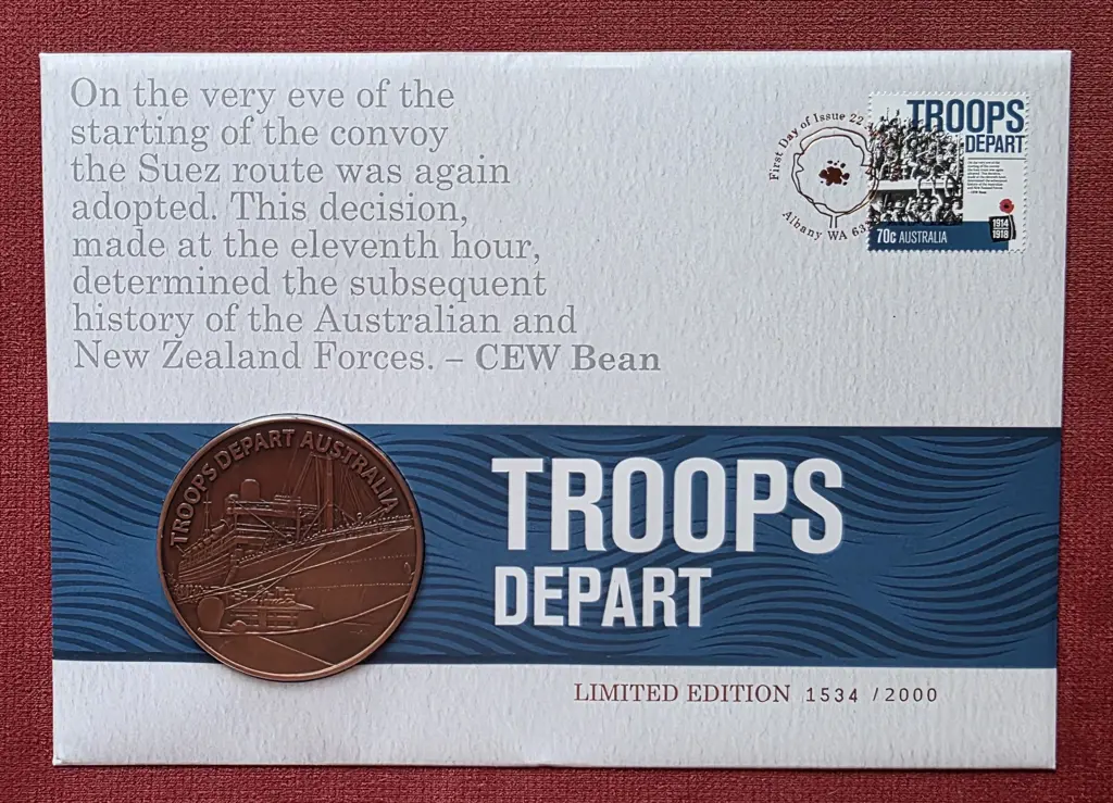 2014 (22nd Nov) Troops Depart with 70c commem tied ... Image 1++