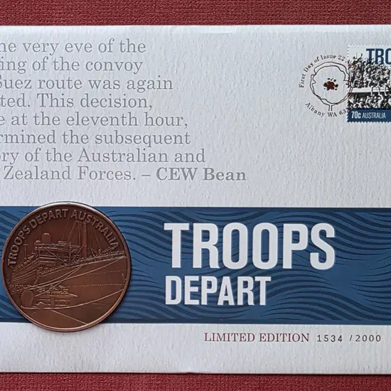 2014 (22nd Nov) Troops Depart with 70c commem tied ...
