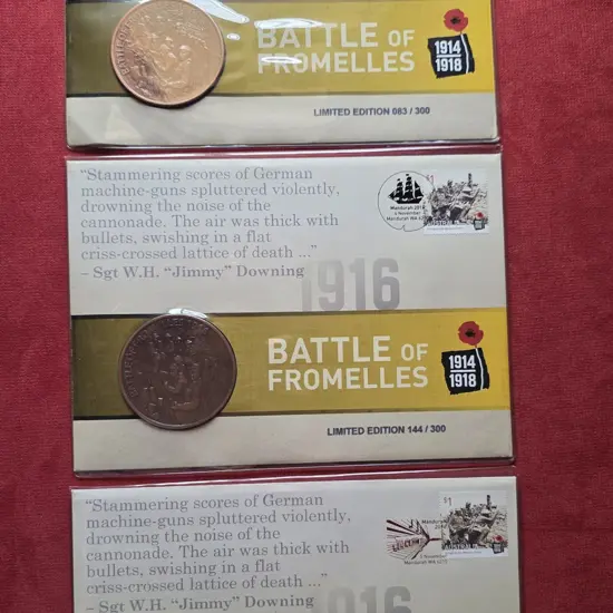 2016 Battle of Fromelles medallion covers x 3 ...