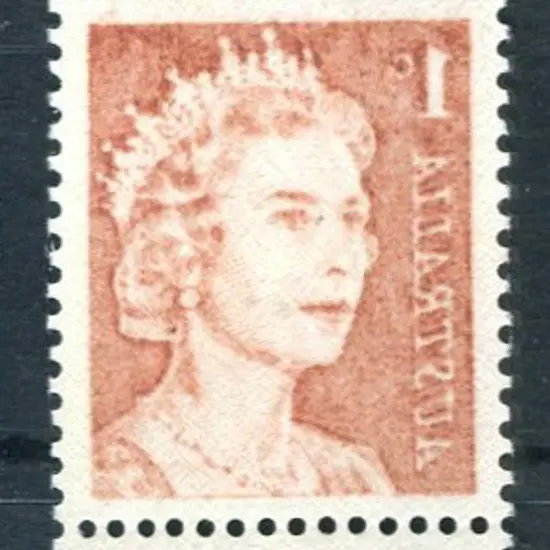 1966 1¢ brown QEII vert strip of 3 with 2 & a bit ...