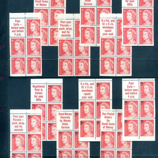 1966 4¢ red QEII booklet panes complete set of 6 ...