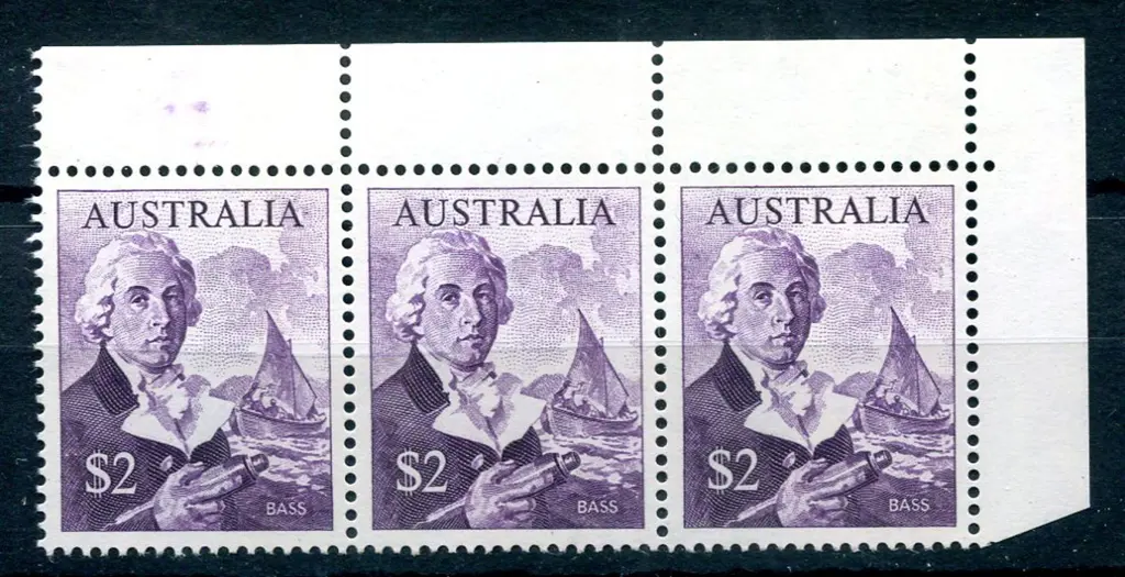 1966 $2 Bass horiz strip of 3 from top right ... Image 1++